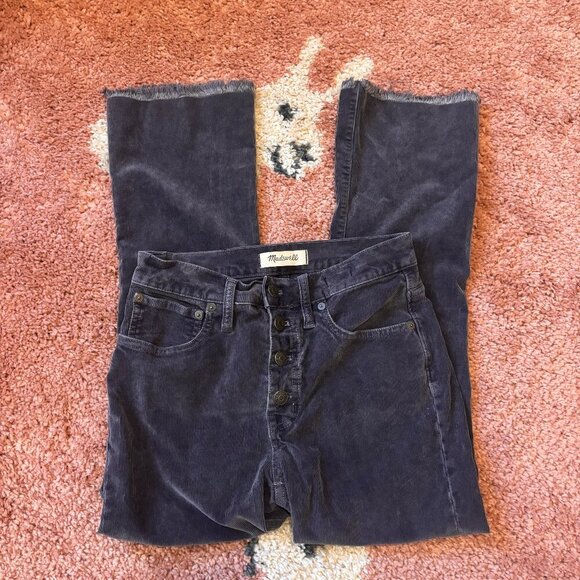 Madewell Denim - Madewell Cali Demi-Boot Jeans Corduroy Edition, SIZE 25, Dark Gray Fringe Bottom